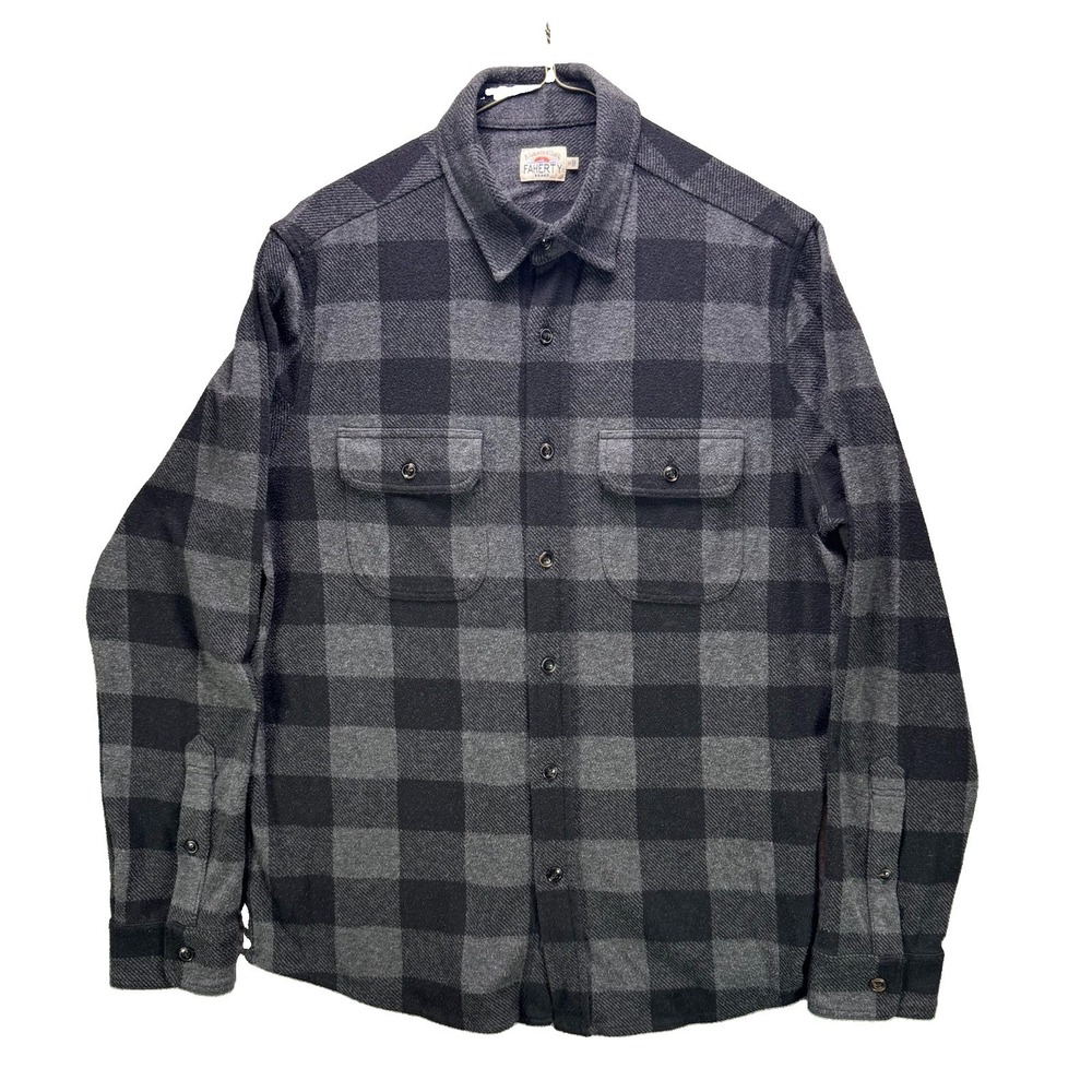 Faherty Legend Sweater Shirt Mens Medium Black Gray Plaid Check MXC0001 Flannel